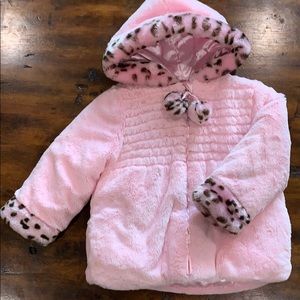 Faux Fur Hooded Pink Coat